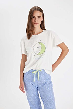 DeFacto Fall in Love Regular Fit Baskılı Kısa Kollu Pijama Takımı C4993AX24AUBE553
