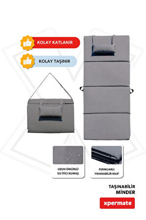 XPERMATE Katlanır Şezlong Minderi - Taşınır Kamp Yatağı Su Itici Solmaz Kumaş 180x60x3 Antrasit Ultraluks