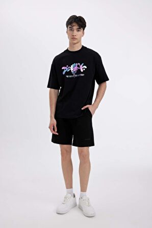 DeFacto Comfort Regular Fit Rahat Kalıp Bisiklet Yaka Sırt Baskılı Kısa Kollu Tişört C5676AX24HSBK81