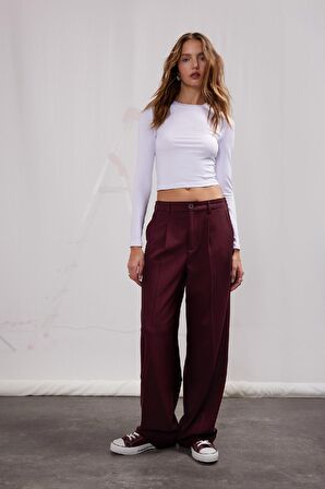 DeFacto Wide Leg Klasik Kumaş Pantolon Geniş Bol Paça Çift Cepli Yüksek Bel Standart Boy Basic Düz D4360AX25SPBR455