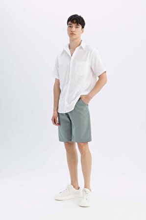 DeFacto Regular Fit Düz Paça Gabardin Bermuda Şort C5397AX24SMGN1129