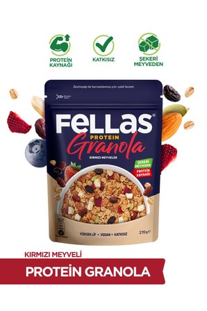 Fellas Granola - Kırmızı Meyveler & Protein Bar Parçacıklı 270 Gr