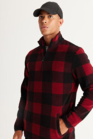 Erkek Bordo-Siyah Standart Fit Normal Kesim Bato Yaka Polar