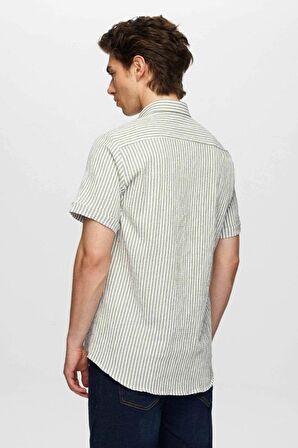 Slim Fit Yeşil Gofre Kısa Kollu Gömlek 0HC02ORT04265