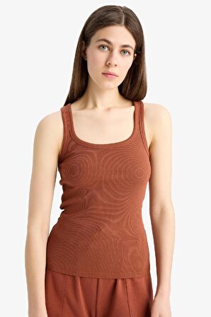 Slim Fit Dar Kesim Basic Düz Yuvarlak Yaka Fitilli Kaşkorse Atlet