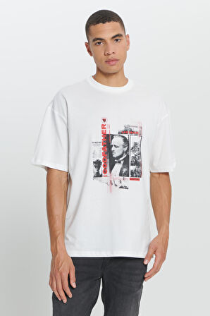 The Godfather Lisanslı Loose Fit Bol Kesim %100 Pamuk Bisiklet Yaka Baskılı Tişört