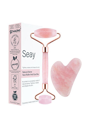 Pembe Kuvars Face Roller Ve Kalp Gua Sha Yüz Masaj Aleti Seti Değerli Doğaltaş Sertifikalı
