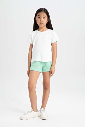 DeFacto Kız Çocuk Slim Fit Bisiklet Yaka Fitilli Kaşkorse Kısa Kollu Tişört C4605A824SMER85