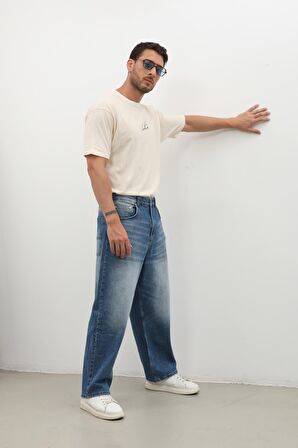 Erkek Skater Fit Jean Pantolon Mavi