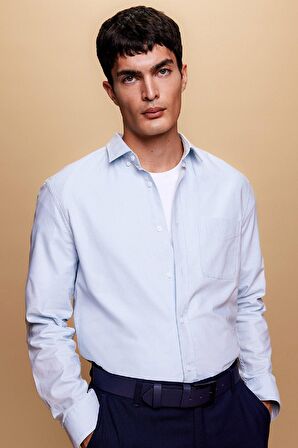 DeFacto Regular Fit Polo Yaka Oxford Basic Düz Uzun Kollu Gömlek A8028AX23AUBE723