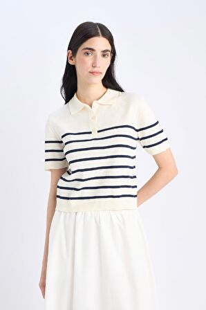DeFacto Regular Fit Polo Yaka Çizgili Kısa Kollu Triko Tişört	 C4402AX25SPER105
