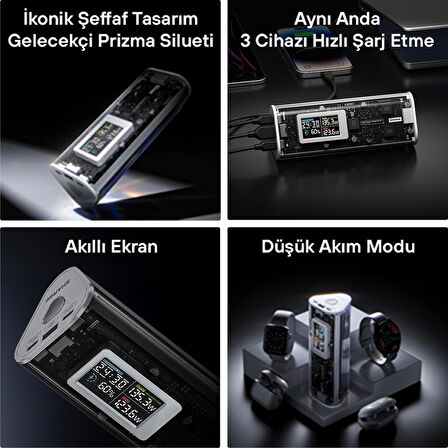 Sharge 170W - Yüksek Güçlü ve Şeffaf Tasarımlı GaN Powerbank - Gri