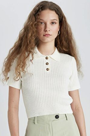 DeFacto Slim Fit Dar Kesim Polo Yaka Kısa Kollu Triko Tişört N9752AZ24SPER103