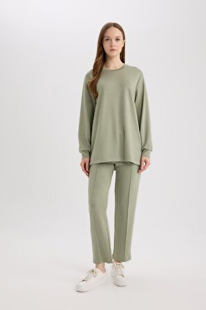 DeFacto Regular Fit Bisiklet Yaka Basic Düz Tesettür Sweatshirt Tunik D4598AX25SPKH499