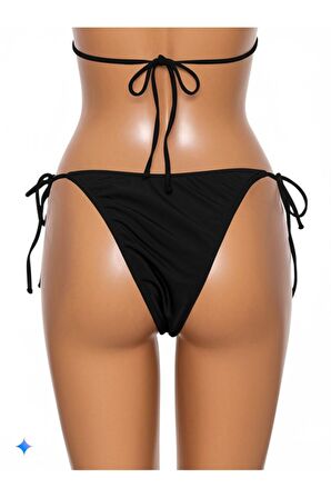 Siyah Kenarları ince İp Bağlama Detaylı Bikini Altı