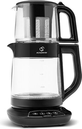Karaca Çaysever 3 in 1 Konuşan Cam Çay Makinesi Su Isıtıcı ve Mama Suyu Hazırlama 1700W Black
