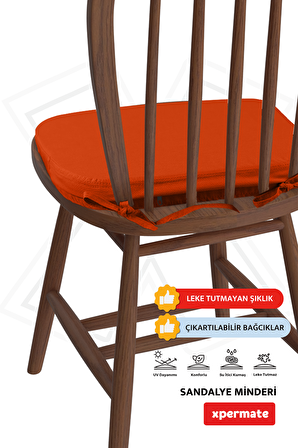 XPERMATE 4'lü StandartFit Oval Sandalye Minderi Fermuarlı Yıkanabilir Kılıf Bağcıklı Su ve Yağ İtici 42x42x5 Kiremit