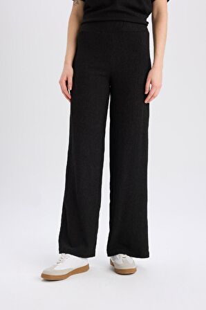 DeFacto Wide Leg Pantolon Geniş Paça Basic Düz Bürümcük E3232AX25SPBK81