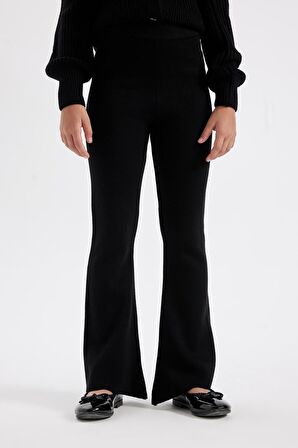 DeFacto Kız Çocuk Flare Fit İspanyol Paça Basic Düz Triko Pantolon A6029A824WNBK27
