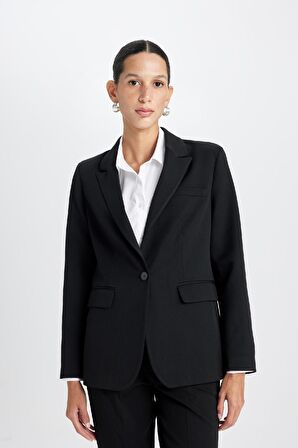 DeFacto Fitted Ceket Yaka Düğmeli Basic Düz Blazer Ceket D3157AX24WNBK81