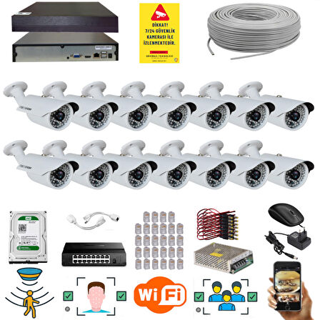 14 Kameralı Set - 5 Mp 1940P Sensör 6 Megapiksel Sony Lens Metal Kasa Ip Güvenlik Kamerası Seti