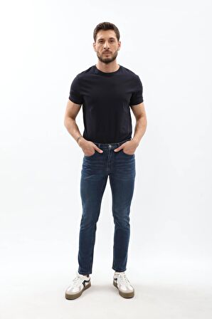 Erkek Slim Fit Likralı Mavi Jean Pantolon