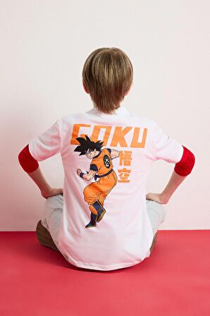Erkek Çocuk Dragon Ball Bisiklet Yaka Sırt Baskılı Kısa Kollu Tişört