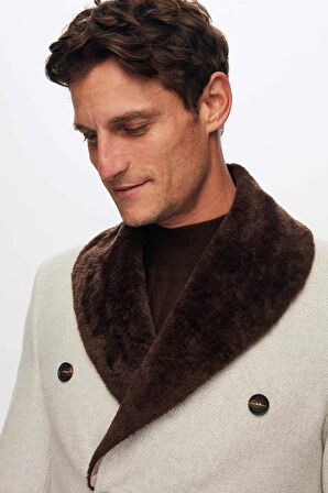 Ds Damat Regular Fit Bej Yakası Çıkartılabilir Kürklü Kaban 9HF08ORT10004 9HF08ORT10004