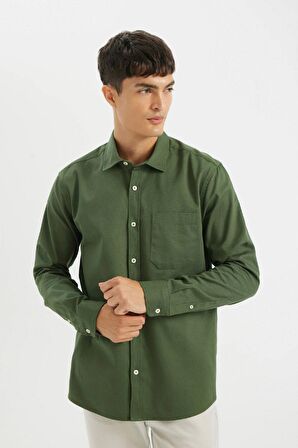 DeFacto Regular Fit Düğmeli Basic Düz Gabardin Pamuklu Uzun Kollu Gömlek A5383AX24AUGN900