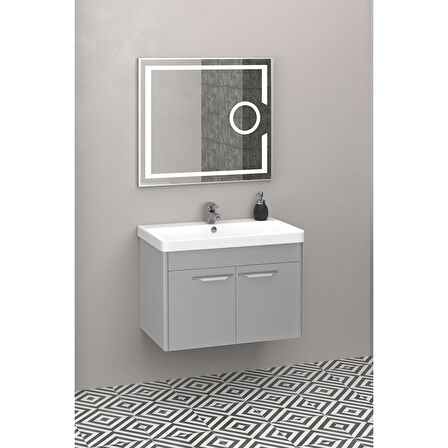 MAUNA 80 CM BANYO DOLABI LED MERCEK AYNALI GRİ - BOY DOLAP HARİÇ
