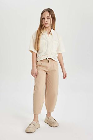 DeFacto Kız Çocuk Barrel Fit Geniş Paça Pamuklu Kemerli Pantolon C0450A824SMBG322