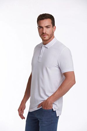 Beyaz Regular Fit %100 Pamuk Polo Yaka Tişört | L