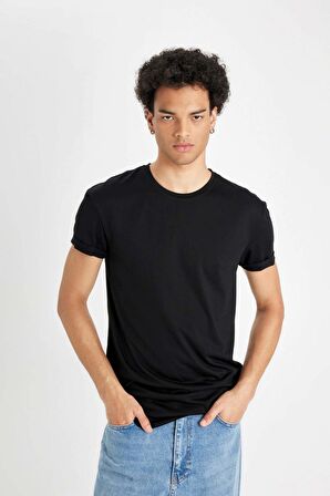 DeFacto Long Muscle Fit Bisiklet Yaka Basic Düz Kısa Kollu Siyah Tişört N2104AZ24AUBK81