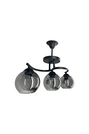 Fuji Siyah 3'lü Füme Camlı Avize | Kaliteli Modern Metal Avize