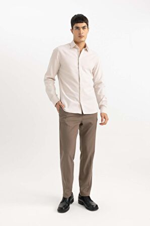 DeFacto Slim Fit Dar Kesim Polo Yaka Petek Dokulu Uzun Kollu Gömlek B6476AX24SPBG359