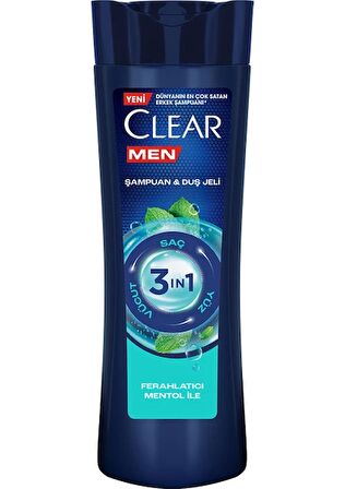 Clear Men 3 In 1 Şampuan & Duş Jeli Ferahlatıcı Mentol Saç Yüz Vücut Için 350 ml x 3 Adet