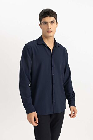 DeFacto Modern Fit Polo Yaka Basic Düz Krinkıl Uzun Kollu Gömlek B7384AX24SPNV64