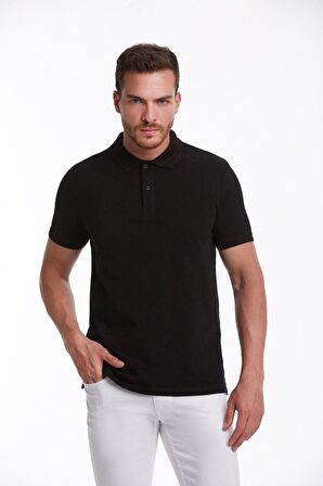 Siyah Regular Fit %100 Pamuk Polo Yaka Tişört | M