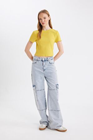 DeFacto Coool Fitted Ribana Basic Kısa Kollu Tişört T9631AZ24AUYL203