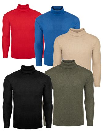 5'li Paket Erkek Boğazlı Balıkçı Triko Kazak