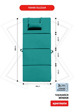 XPERMATE Katlanır Şezlong Minderi - Taşınır Kamp Yatağı Su Itici Solmaz Kumaş 180x60x3 Yeşil Ultraluks