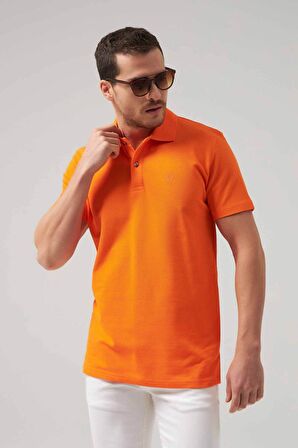 Ds Damat Regular Fit Turuncu Pike Dokulu %100 Pamuk Kıvrılmaz Polo Yaka Nakışlı T-Shirt 4HC14ORT51000 4HC14ORT51000