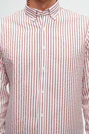 Ds Damat Slim Fit Kırmızı Çizgili Gömlek 6HC02ORT10265