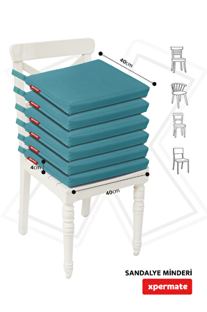 Xpermate Fermuarlı 6'lı Sandalye Minderi Su İtici Kumaş 40x40 Cm Turkuaz