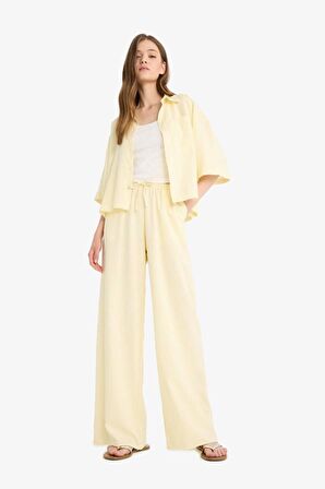 DeFacto Coool Wide Leg Çizgili Normal Bel Keten Karışımlı Pantolon E6129AX25SMYL118