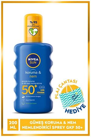 Nivea Sun Spf 50 Koruma & Nem Nemlendirici Güneş Kremi Sprey 200 ml Plaj Çantası Set.nve.867
