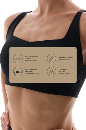 Siyah Stretch360 Orta Destek Çapraz Sırt Detaylı Kaydırmaz Askılı Cross Back Spor Sütyeni
