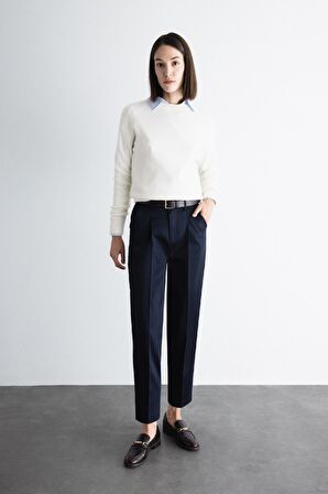 DeFacto 	Carrot Fit Kemerli Klasik Pantolon Yüksek Bel Dar Paça Piliseli Basic Düz Kısa Paça D4282AX24AUNV253