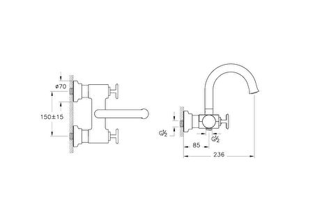VitrA Origin Classic A4289325 Banyo Bataryası, Fırçalı Altın