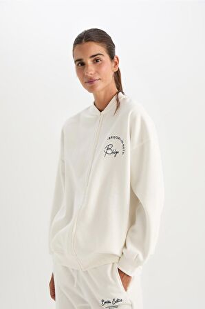 DeFactoFit NBA Brooklyn Nets Oversize Geniş Kalıp Kolej Yaka Sırt Baskılı Bomber Hırka C8101AX24AUER105